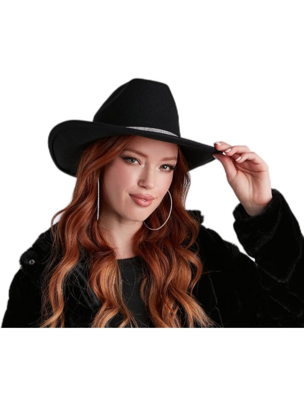 New Glitter Silver Black Cowboy Hats Women Western Rhinestone Cowgirl Hat - Picture 5 of 7